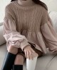 Combination mockneck knit pullover