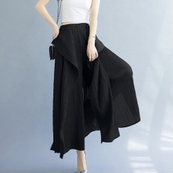 Pleated long asymmetrical layer pants