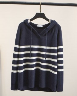 LM+ Stripe hoodie knit pullover