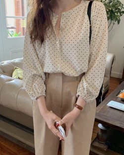 Polka dot button blouse