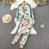 Flower motif jacket and pants set