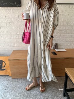 Long stripe button dress