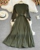 Pleated Dress with Sheer Sleeves