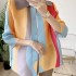 Pleated  colorblock button blouse