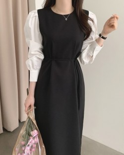 Combination contrast dress