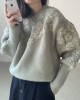 Flower embroidery knit pullover