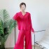 Pleated Candy color blouse and pants set