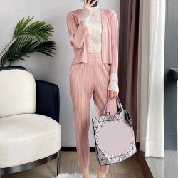 Pleated cardigan and pants set