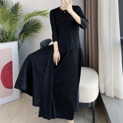 Pleated asymmetrical blouse and skirt set