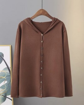 LM+ Knit button hooded cardigan