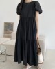 Puff sleeve pleat dress