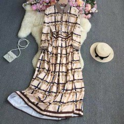 Long grid motif dress