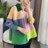 Pleated colorblock blouse