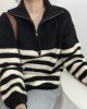 Stripe knit pullover with zipper