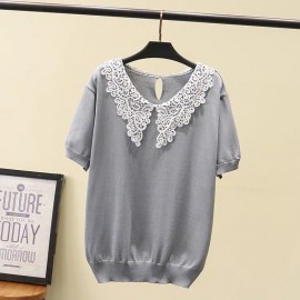 LM+  Lace Collar Knit Top