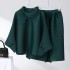 Pleated mockneck blouse and cropped pants set