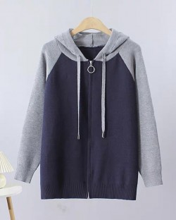 LM+ Contrast knit zipper cardigan