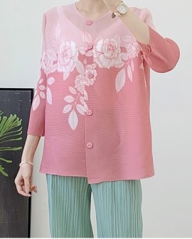 Pleated Floral Button Blouse