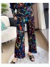 Pleated confetti motif blouse and pants set