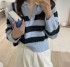 Collared stripe knit pullover