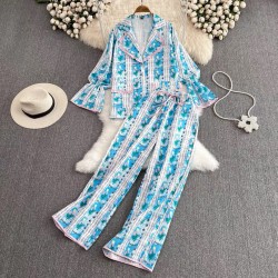 Pastel floral blouse and pants set