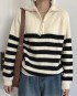 Stripe knit pullover with zipper