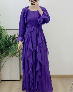 Pleated long ruffle dress