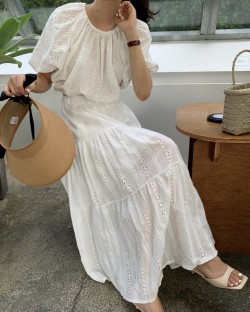 Crop eyelet blouse and skirt set