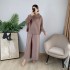 Pleated mockneck blouse and pants set