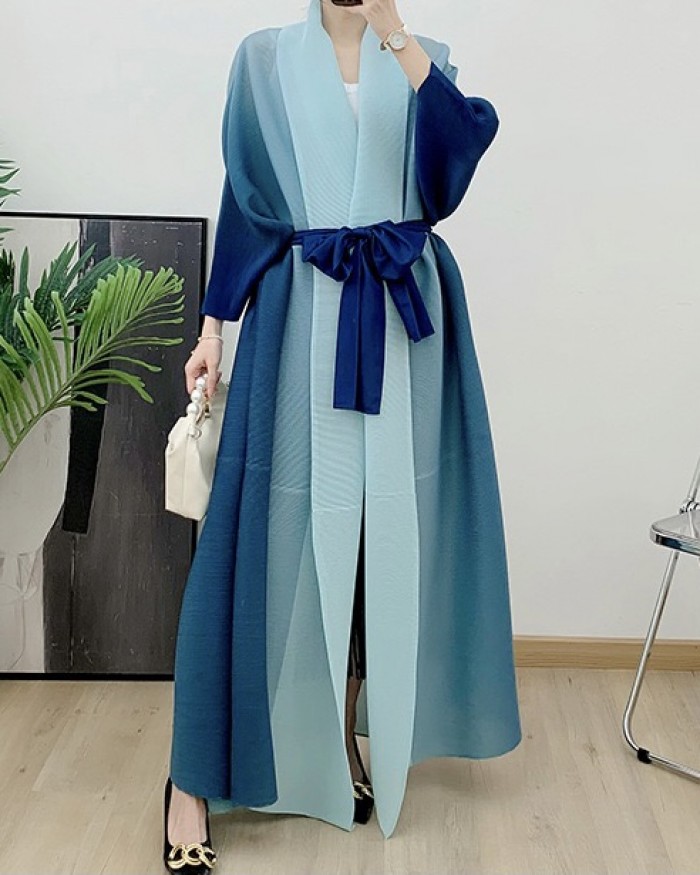 Pleated long ombre cardigan