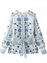 Floral motif cardigan with sash