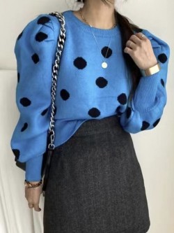 Polka dot knit pullover