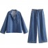 Denim blouse and drawstring pants set