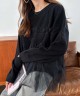 Lace layered knit pullover