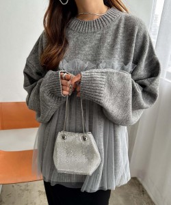 Lace layered knit pullover