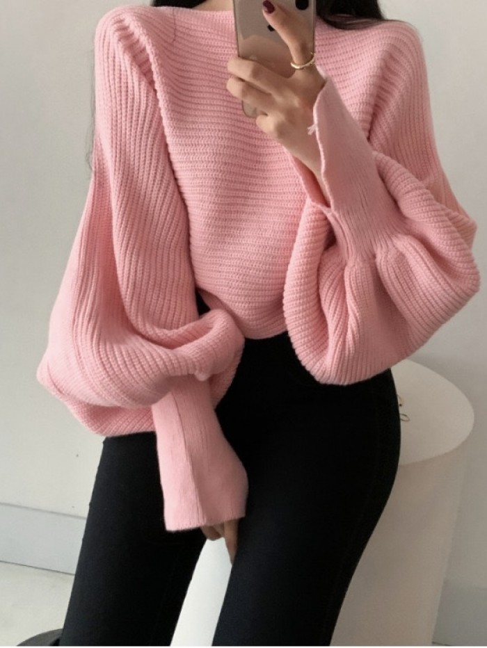 Boatneck short knit pullover