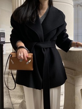 Open lapel coat with sash