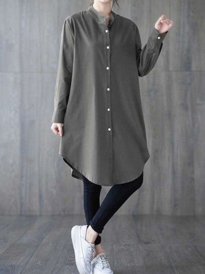 Long button tunic blouse