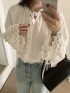 Lace trim tie-string  blouse