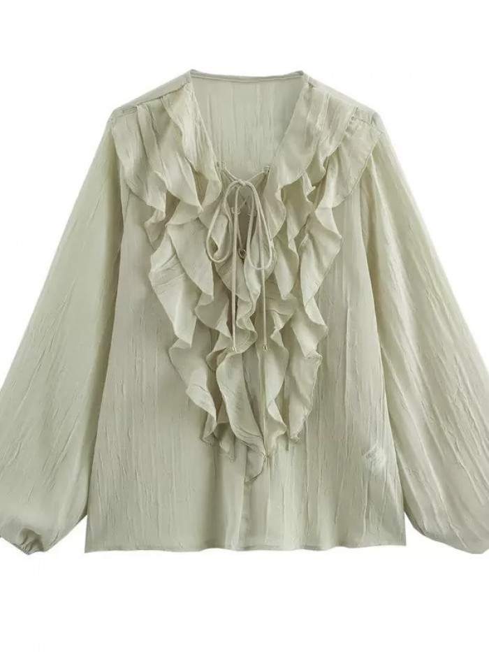 Ruffle tie-string  blouse