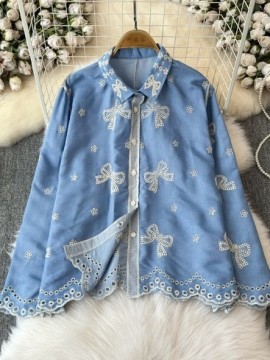 Bow motif broderie eyelet blouse