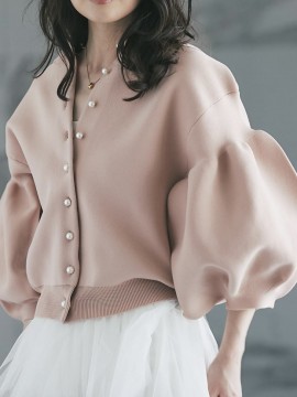 Puff sleeve knit cardigan