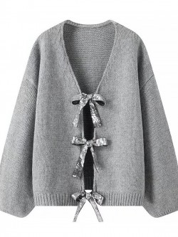 Bow detail knit cardigan