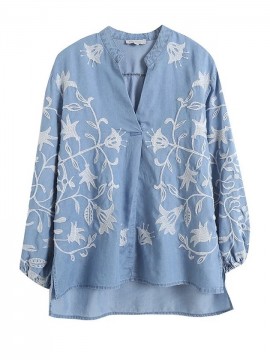 Embroidery motif denim blouse