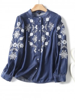 Embroidery motif denim blouse