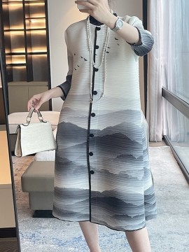 Pleated Ombre button dress