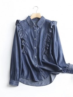 Denim ruffle blouse