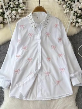 Bow motif button blouse