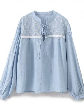 Embroidery tie-string blouse