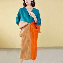 [PREMIUM] Colorblock Pleated Dress